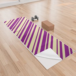 [ Thumbnail: Pale Goldenrod and Purple Colored Lined Pattern Yoga Towel ]