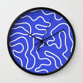 Squiggle Maze Abstract Minimalist Pattern in Electric Blue and White Wall Clock
