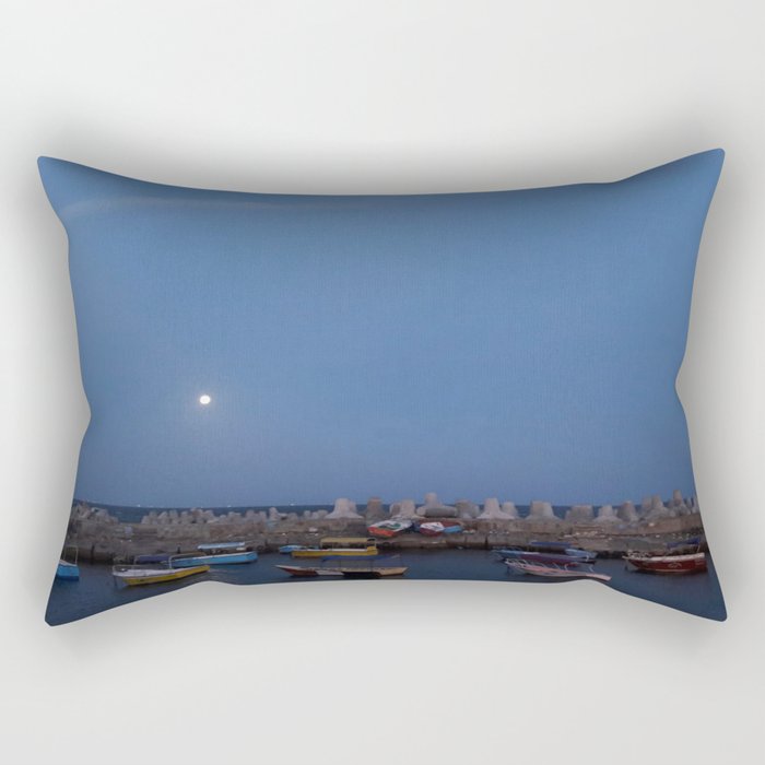 Sunrise at the sea shore - with small fishing boats Rectangular Pillow