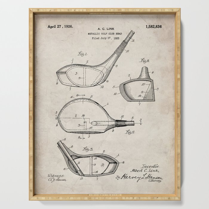 Golf Driver Patent - Golf Art - Antique Serving Tray