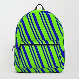 [ Thumbnail: Chartreuse & Blue Colored Lined Pattern Backpack ]
