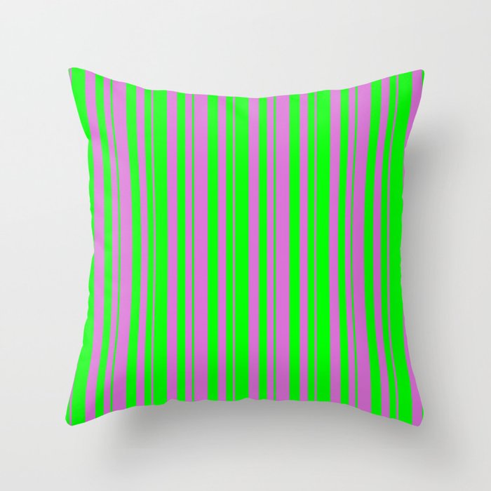 Lime and Orchid Colored Lines/Stripes Pattern Throw Pillow