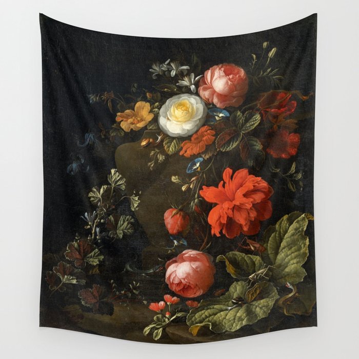 Elias van den Broeck - Floral Still Life with Insects Wall Tapestry