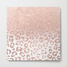 Trendy modern faux rose gold glitter ombre leopard pattern Metal Print