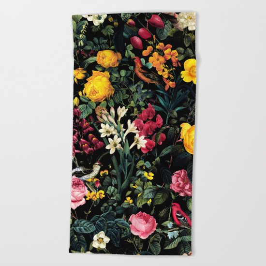Floral and Birds Pattern Beach Towel