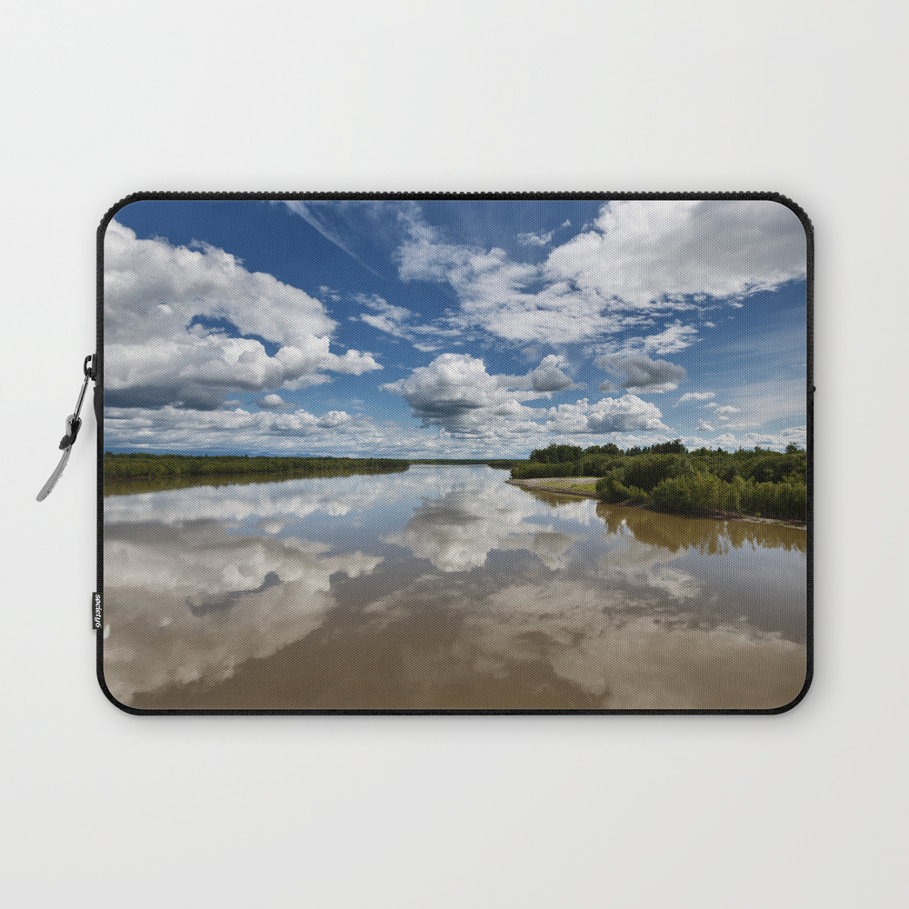 Beautiful Clouds Over River And Reflection In Water Laptop Sleeve by kamchatka