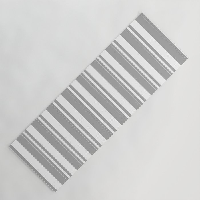 White and Dark Gray Colored Striped Pattern Yoga Mat