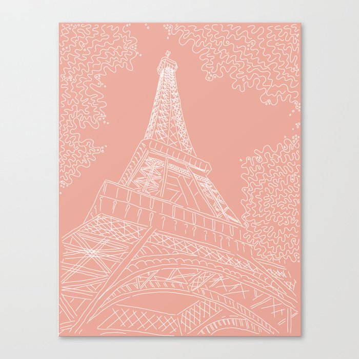 Pastel Pink Paris Eiffel Tower line Canvas Print