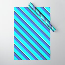 [ Thumbnail: Mint Cream, Dark Slate Gray, Royal Blue, and Aqua Colored Lines Pattern Wrapping Paper ]