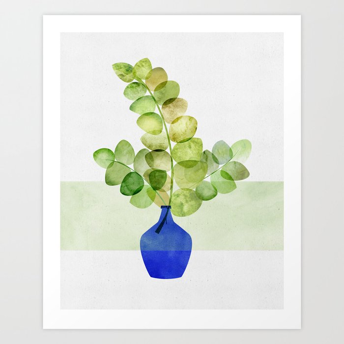 Green and Blue Eucalyptus Bouquet Art Print