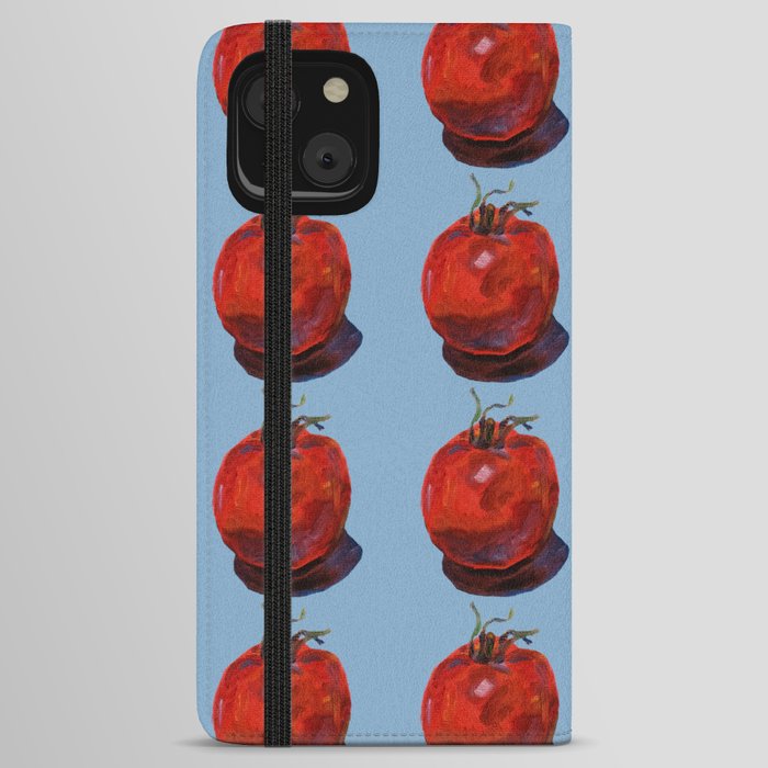 Oil painted tomato on blue background iPhone Wallet Case
