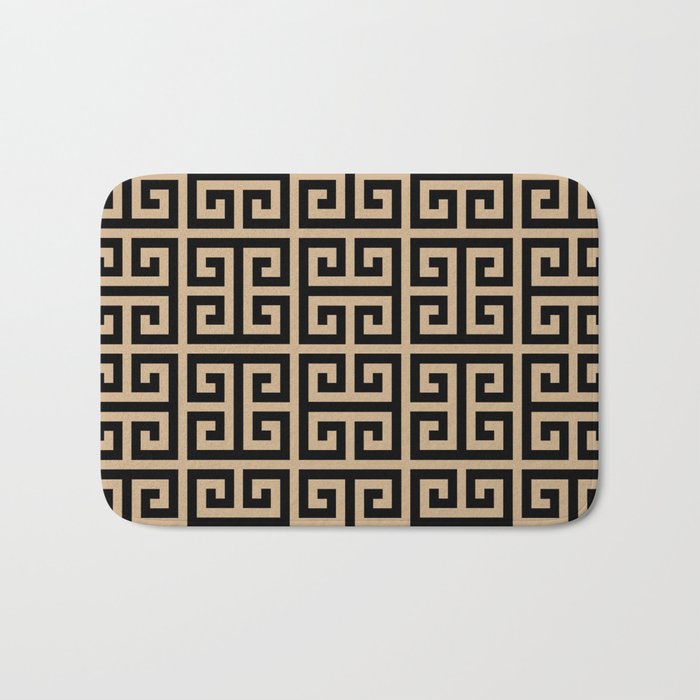 Greek Key (Tan & Black Pattern) Bath Mat