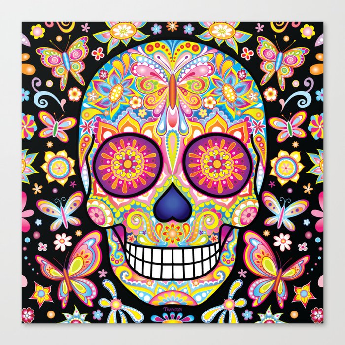 Sugar Skull Art Mariposa Canvas Print By Thaneeya Society6
