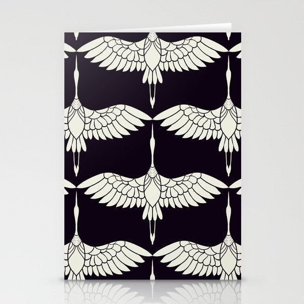 Japanese Crane Ornate Art Deco Black & White Pattern Stationery Cards