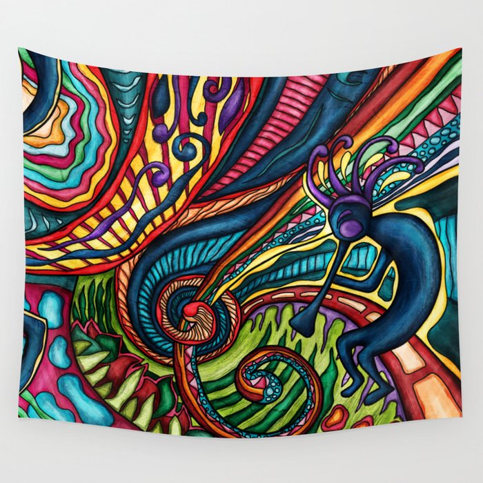 Colorful Kokopelli painting, native american mythology art Wall Tapestry by  Nadia Chevrel | Society6