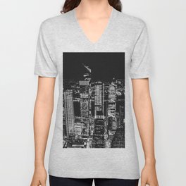 NYC Black and White V Neck T Shirt