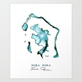 Islands: Watercolor Map of Bora Bora Art Print