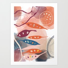 Pinks, Blues and Red Shapes  Art Print