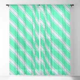 [ Thumbnail: Green & Lavender Colored Lined Pattern Sheer Curtain ]