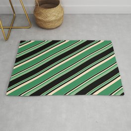 [ Thumbnail: Bisque, Sea Green, Dark Sea Green, and Black Colored Lined Pattern Rug ]