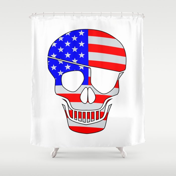 Old Glory Skull Silhouette With Eye Patch Shower Curtain