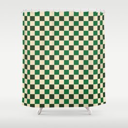 Green Crossings - Gingham Checker Print Shower Curtain