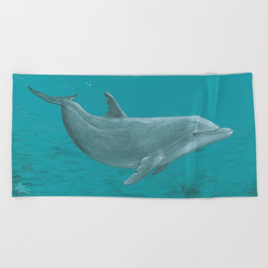 "Shallow Reef" by Amber Marine ~ Dolphin Art ~ Acrylic Painting, (c) 2014 Beach Towel