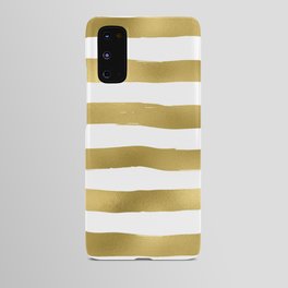Simply luxury Gold stripes on clear white - horizontal pattern Android Case