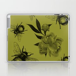 Floral Bumble Bee Print Black & Yellow Laptop Skin