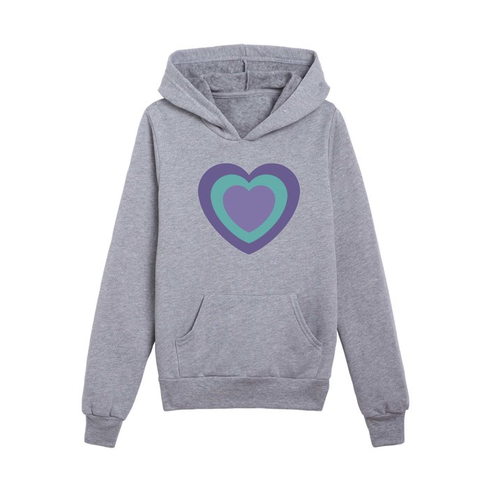 Groovy Heart Pattern Retro Abstract Purple and Blue Kids Pullover Hoodie