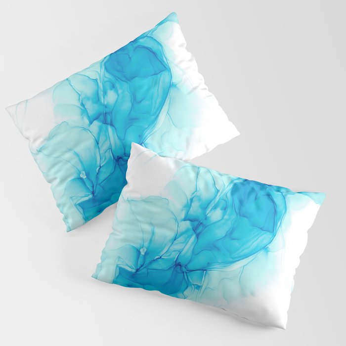 Wispy Turquoise: Original Abstract Alcohol Ink Painting Pillow Sham