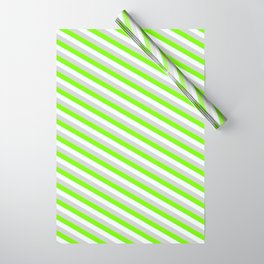 [ Thumbnail: Green, Mint Cream, and Light Gray Colored Stripes Pattern Wrapping Paper ]