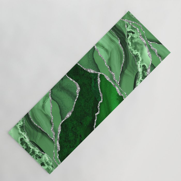 Emerald Green And Silver Marble Waves #society #buyart Yoga Mat