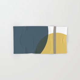 Geometric Abstraction 3 in Mustard, Navy, Gray, and White Hand & Bath Towel