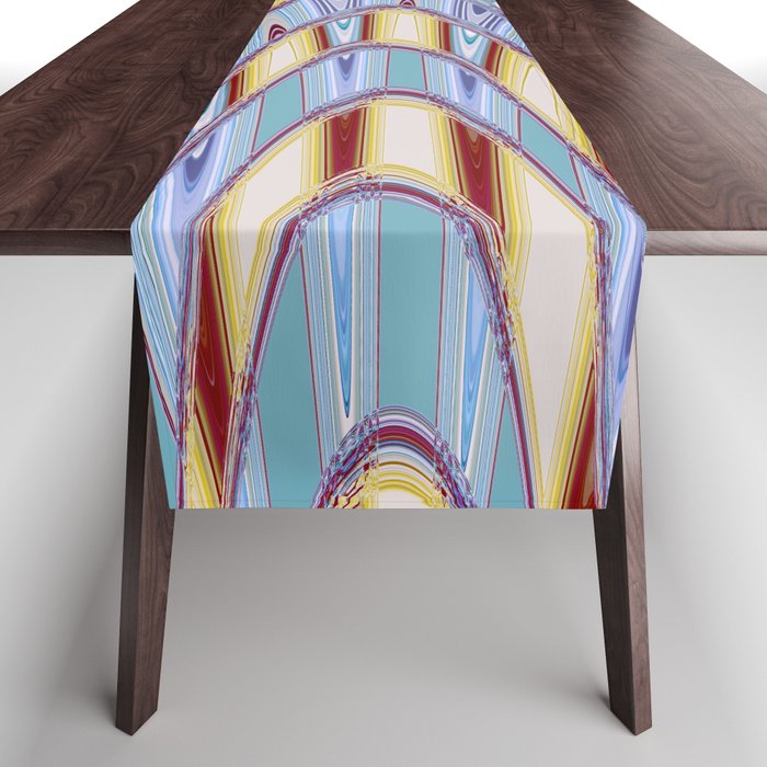Kaleidoscopic Abstraction in Violet And Yellow Table Runner