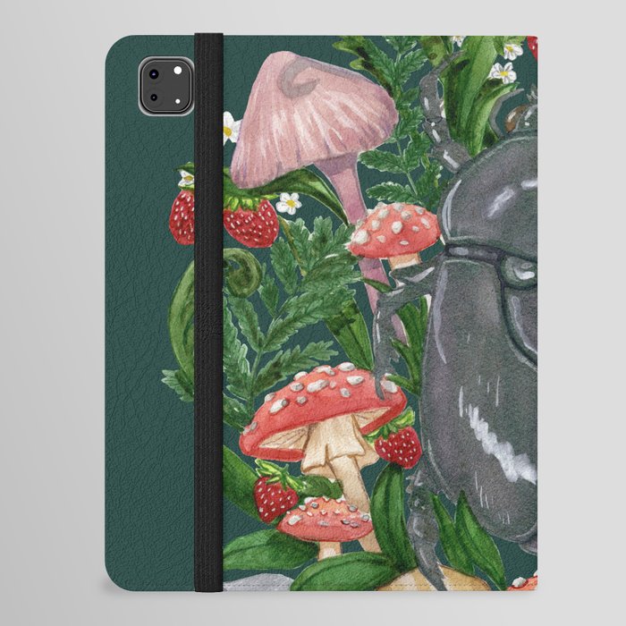 Summer Beetle with Strawberries and Mushrooms - Emerald Version iPad Folio Case