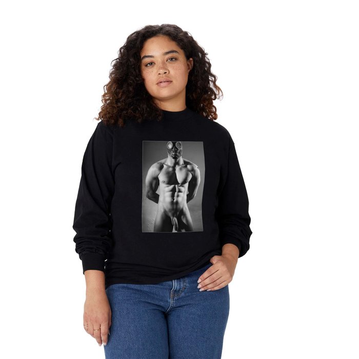 Photograph Erotic style with Nude muscular man wearing a gasmask #E0026  Long Sleeve T Shirt
