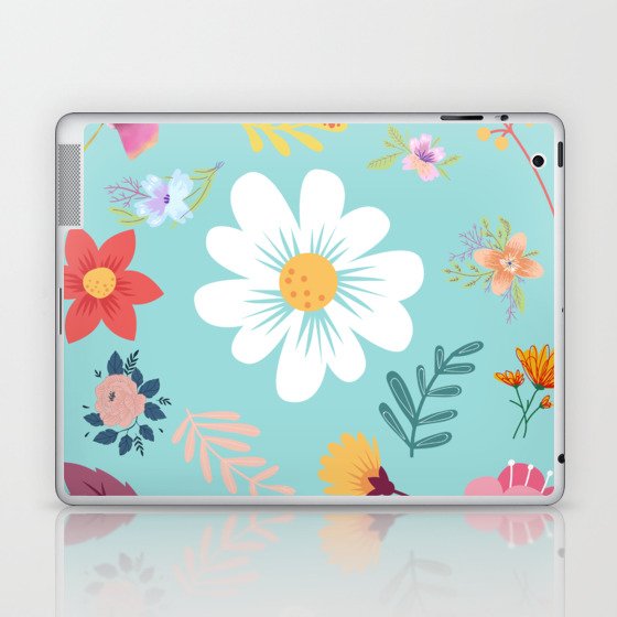 Random Floral Pattern 7 Regent St Blue Background Color Laptop & iPad Skin