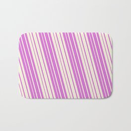 [ Thumbnail: Orchid & Beige Colored Lined/Striped Pattern Bath Mat ]