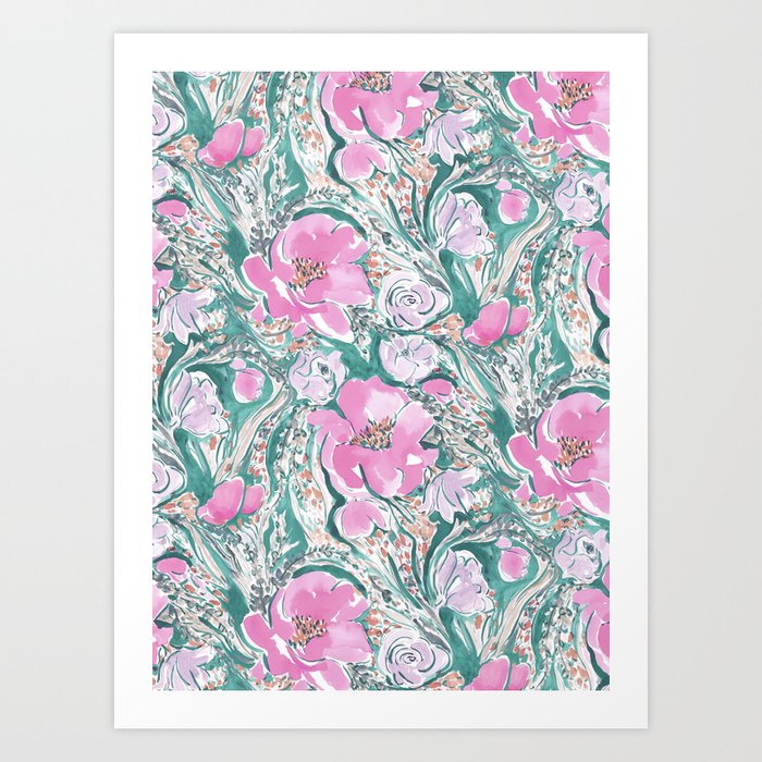 Ad Libitum Pink Teal Art Print