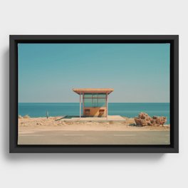 Minimalist bus stop by the ocean in California  Framed Canvas