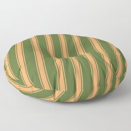 [ Thumbnail: Dark Olive Green & Brown Colored Stripes/Lines Pattern Floor Pillow ]