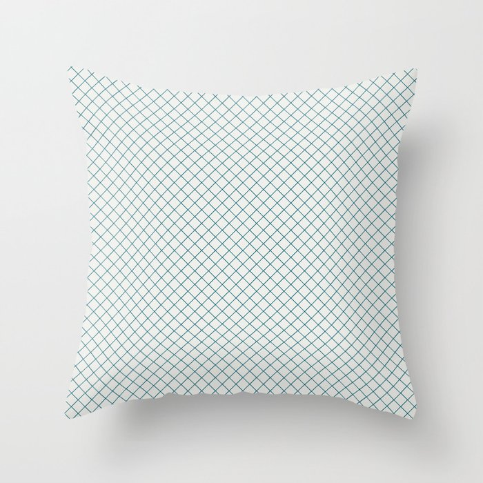 Tropical Dark Teal Angled Line Grid Pattern Inspired by Sherwin Williams 2020 Trending Color Oceanside SW6496 on Off White Throw Pillow