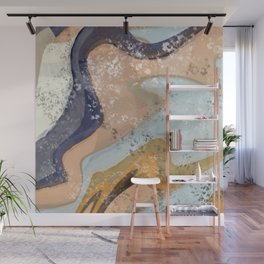 Salty Abstract in Blue and Peach Wall Mural