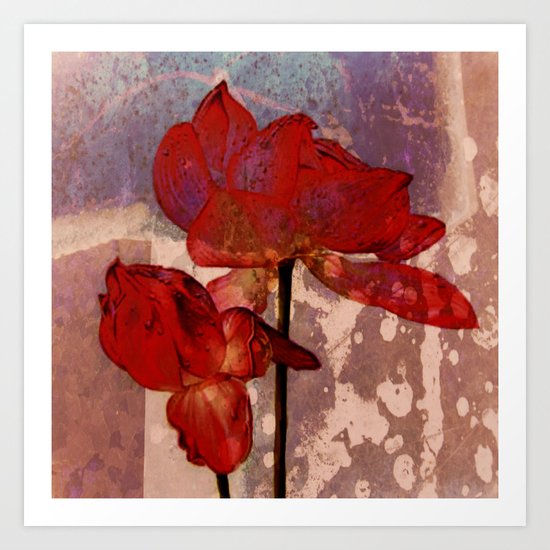 red lotus on textures Art Print