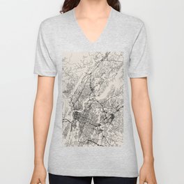 USA, Chattanooga Black&White Map -  V Neck T Shirt