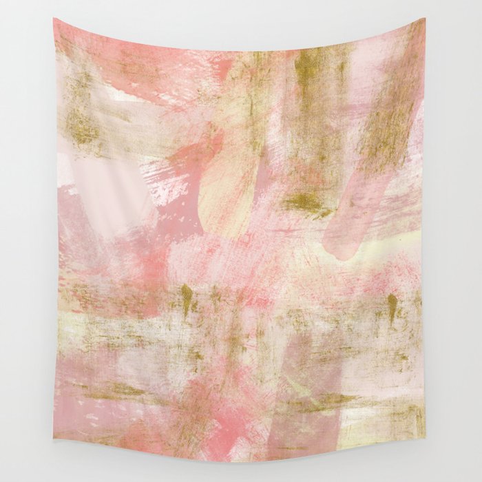 Rustic Gold and Pink Abstract Wall Tapestry