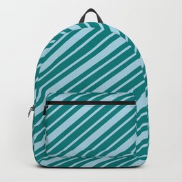 [ Thumbnail: Light Blue and Teal Colored Striped/Lined Pattern Backpack ]