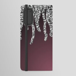 Luxury Burgundy And Silver Ombre Gradient Pattern,Abstract,Mauve,Sparkle,Glitter,Glam,Shiny, Android Wallet Case