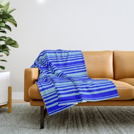[ Thumbnail: Blue and Sky Blue Colored Pattern of Stripes Throw Blanket ]